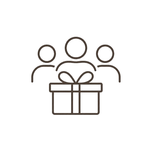 Ein Icon das drei Mitarbeiter und ein Geschenk symbolisiert