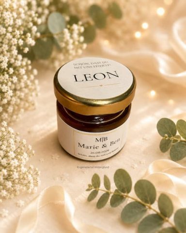 personalisiertes Honigglas zur Hochzeit von Marie & Ben