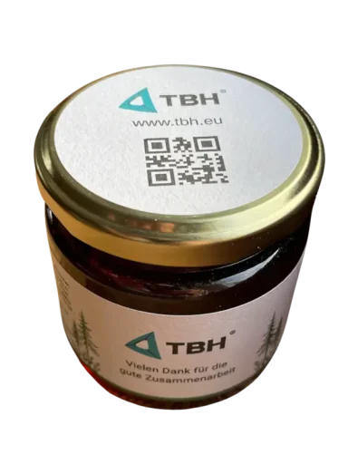 Honig mit persönlicher Message und QR-Code für die Firma TBH