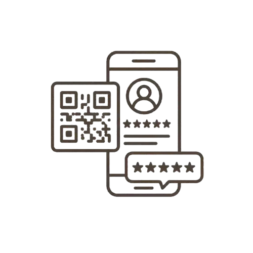 Bewertungsaktionen Icon für Bewertungsaktionen und Kundenfeedback zeigt ein Handy und QR-Code