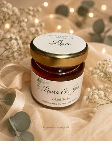 personalisiertes Honigglas zur Hochzeit von Laura & Jan