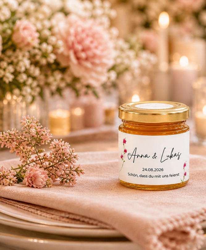 personalisiertes Honigglas. Thema Konfirmation von Anna