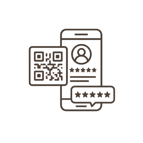 Icon für Bewertungsaktionen und Kundenfeedback zeigt ein Handy und QR-Code