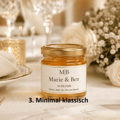 individuell designtes Honigglas für Marie & Bens Hochzeit